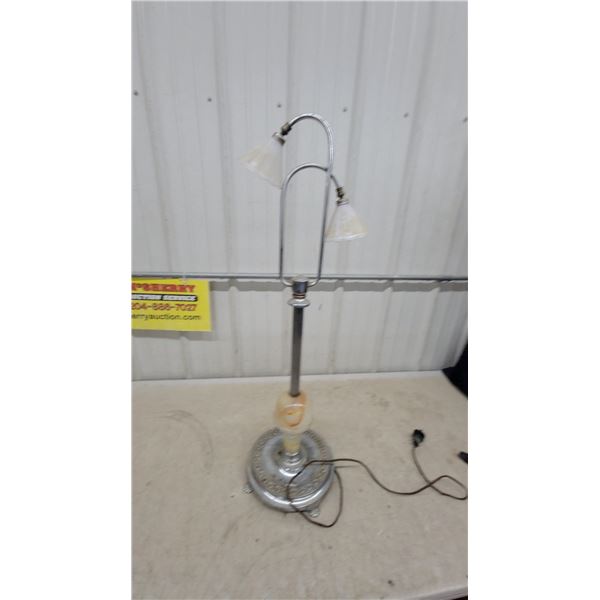 Art Deco Style Two-Light Chrome Table Lamp with Alabaster Orb and Glass Shades