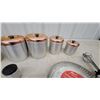 Image 3 : Vintage Aluminum Canister Set with Copper Lids, Rotary Hand Mixer, and More