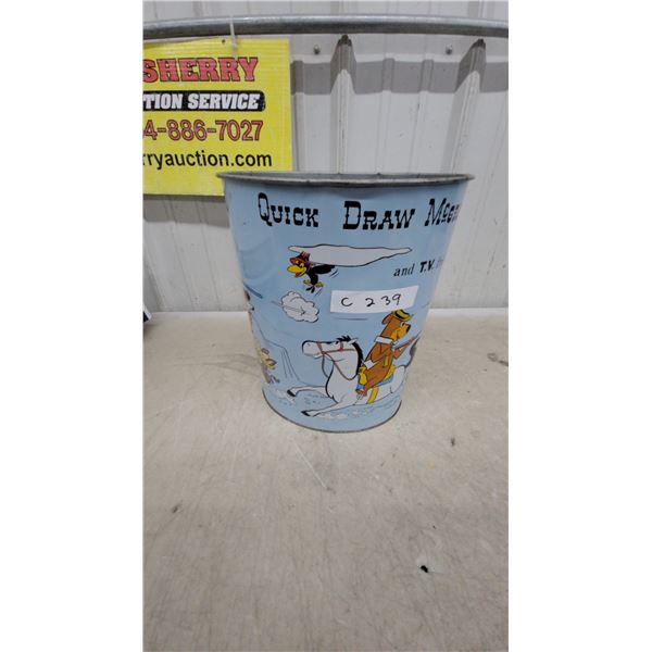 Quick Draw McGraw and T.V. Friends Vintage Hanna-Barbera Tin Garbage Pail, 1950s-1960s