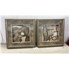 Image 1 : Pair of Framed Contemporary Abstract Mixed Media Artworks with Metallic Embellishments, 22 1/2 x 22