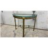 Image 2 : Hollywood Regency Faux Bamboo Brass and Glass Round Side Table, 22 x 26" and Demilune Console