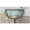 Image 3 : Hollywood Regency Faux Bamboo Brass and Glass Round Side Table, 22 x 26" and Demilune Console