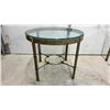 Image 4 : Hollywood Regency Faux Bamboo Brass and Glass Round Side Table, 22 x 26" and Demilune Console