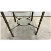 Image 5 : Hollywood Regency Faux Bamboo Brass and Glass Round Side Table, 22 x 26" and Demilune Console