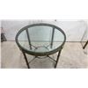 Image 6 : Hollywood Regency Faux Bamboo Brass and Glass Round Side Table, 22 x 26" and Demilune Console