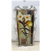 Image 2 : Stained Glass Floral Panel with White Lilies in Scrolled Bronze-Tone Metal Frame, 26 x 13