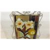 Image 3 : Stained Glass Floral Panel with White Lilies in Scrolled Bronze-Tone Metal Frame, 26 x 13