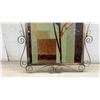 Image 4 : Stained Glass Floral Panel with White Lilies in Scrolled Bronze-Tone Metal Frame, 26 x 13