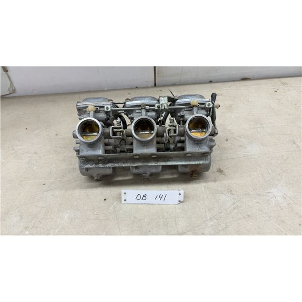 Mikuni Triple Constant Velocity Carburetor Bank for Inline Three-Cylinder Suzuki Motorcycle Engine