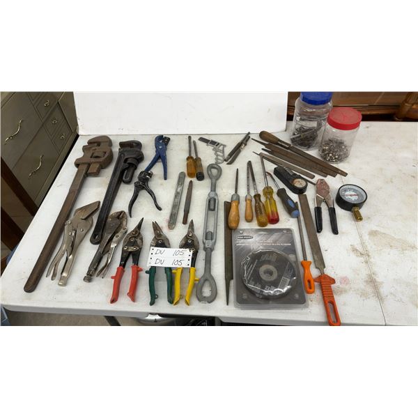 Pipe Wrenches, Aviation Snips, Locking Pliers, Pro Point Metal Cutting Wheels, Screwdrivers, and Mo