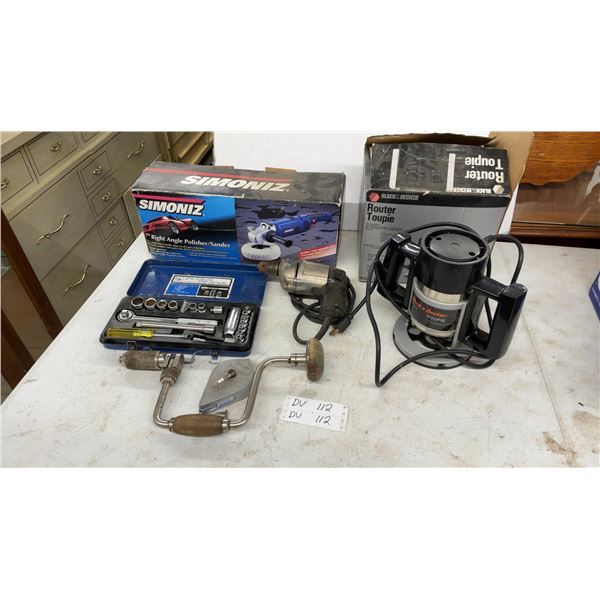Simoniz 7" Right Angle Polisher/Sander, Black & Decker Router 7613, Socket Set, and More