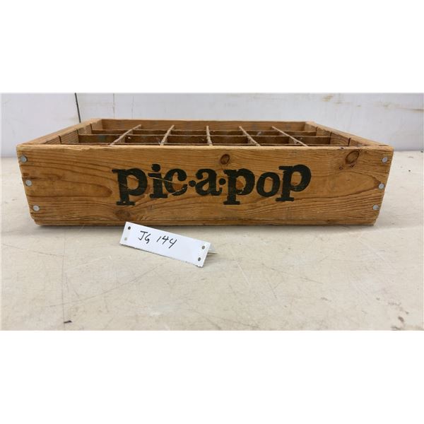 Vintage Pic-A-Pop Wooden Drink Crate with 24 Bottle Sections, 17 x 11 x 4"