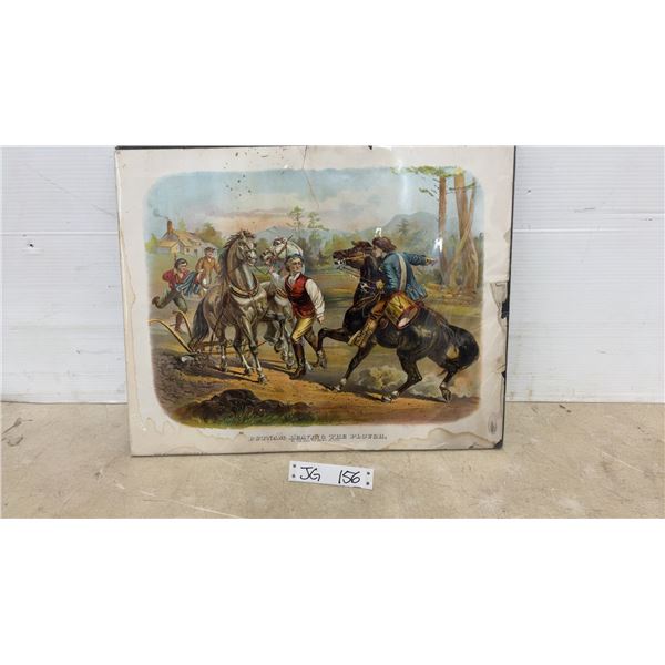 Antique Chromolithograph Depecting General Putman Abandoning His Plow to Join the Revolution War in