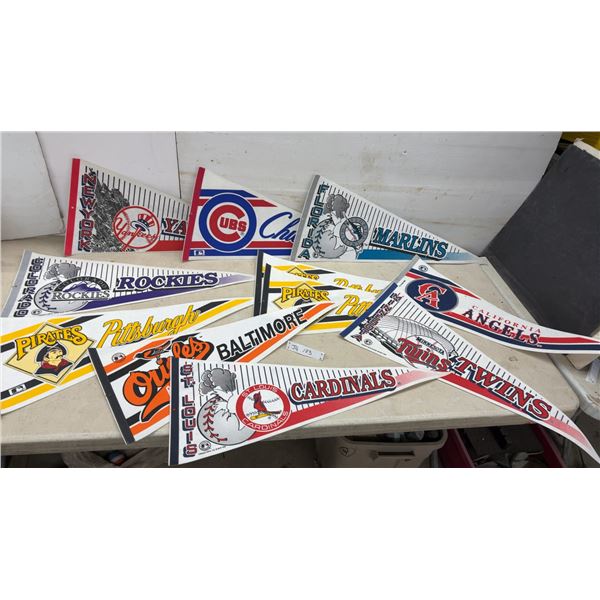 Collection of Vintage, Early 1990'sMLB Team Pennants, Yankees, Cubs, Cardinals, Pirates, and More
