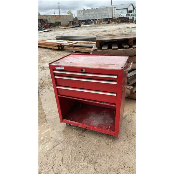 Red Three-Drawer Rolling Tool Cabinet with Open Bottom Storage Shelf