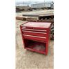 Image 1 : Red Three-Drawer Rolling Tool Cabinet with Open Bottom Storage Shelf