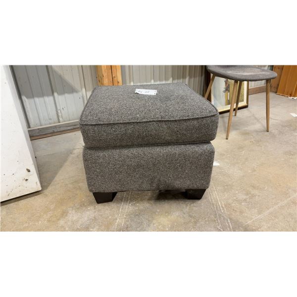 Gray Upholstered Ottoman with Removable Top Cushion and Dark Block Legs, 18 x 24 x 24"