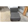 Image 3 : Gray Upholstered Ottoman with Removable Top Cushion and Dark Block Legs, 18 x 24 x 24"