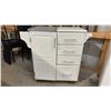 Image 1 : White Mobile Kitchen Island with Granite Top, Cabinet, and Four Drawers, 37 x 39 x 19" Bottom