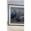Image 2 : Framed Abstract Wall Art with Gold and Blue Accents and Geometric Overlay, 24 x 32"