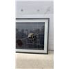 Image 3 : Framed Abstract Wall Art with Gold and Blue Accents and Geometric Overlay, 24 x 32"