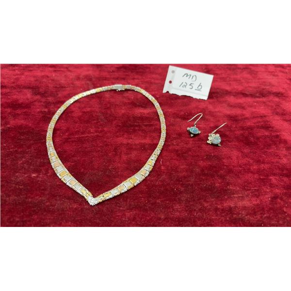 Multi-Tone V-Front Choker Necklace and Sajen Drusy Quartz Earrings, Sterling Silver