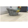 Image 3 : Decorative Concrete Wicker Basket Planter with Handle, Yellow Ribbon, and Roses, 23 x 18 x 19"
