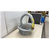 Image 4 : Decorative Concrete Wicker Basket Planter with Handle, Yellow Ribbon, and Roses, 23 x 18 x 19"