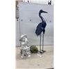 Image 1 : Metal Heron Garden Statue, 37" Resin Boy with Frogs and Dog Figurine, 18" & Turtle
