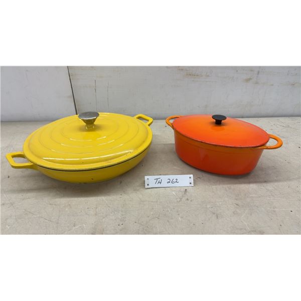 Le Creuset Enameled Cast Iron Dutch Ovens, Yellow Round and Orange Oval, Set of Two