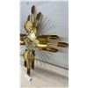 Image 2 : Mid-Century Modern Brutalist-Style Brass-Toned Metal Sunburst Wall Clock, 29 x 29"