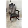 Image 3 : Antique Slatted Back Wooden Rocking Chair with Black Leather Upholstery and Tack Trim
