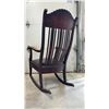 Image 7 : Antique Slatted Back Wooden Rocking Chair with Black Leather Upholstery and Tack Trim