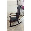 Image 8 : Antique Slatted Back Wooden Rocking Chair with Black Leather Upholstery and Tack Trim
