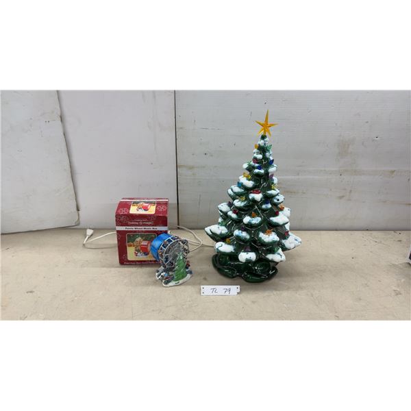 Ceramic Christmas Tree with Light-Up Bulbs, Star Topper, 17" Tall and Ferris Wheel Music Box