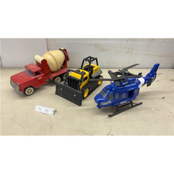Tonka Cement Mixer Truck, Bulldozer, and Police Helicopter Model 90355