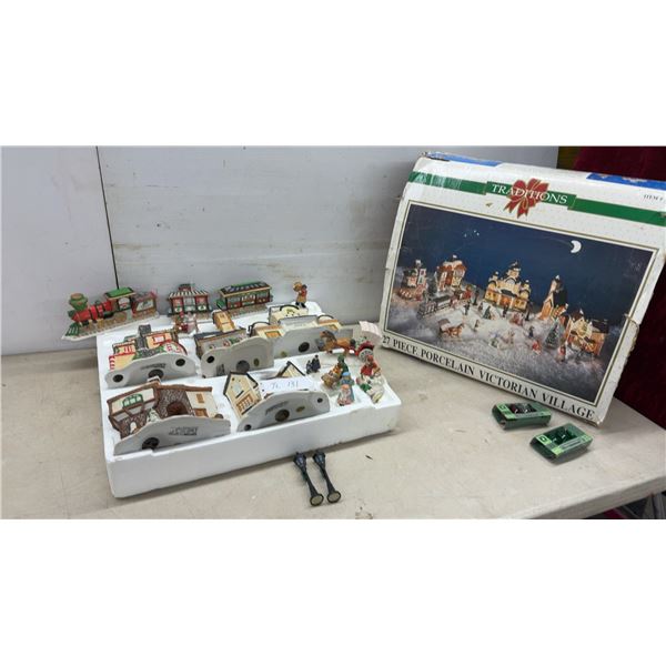 Traditions Porcelain Victorian Village Set with Christmas Express Train& Lights