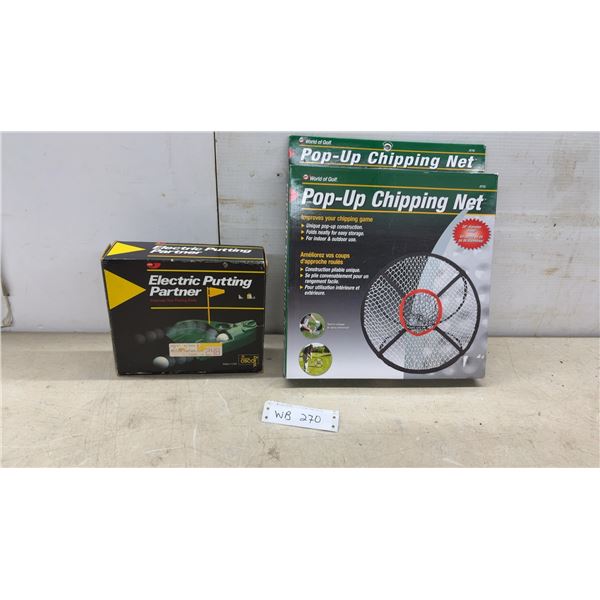 JEF Electric Putting Partner JP-100 and World of Golf Pop-Up Chipping Net