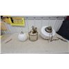 Image 1 : Vintage White Opal Glass Globe with Brass Finial, Lantern Frame, and Pendant Light