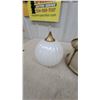Image 2 : Vintage White Opal Glass Globe with Brass Finial, Lantern Frame, and Pendant Light