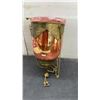 Image 2 : Vintage Pink Glass Hanging Lantern with Brass Fittings and Two Artificial Grape Clusters