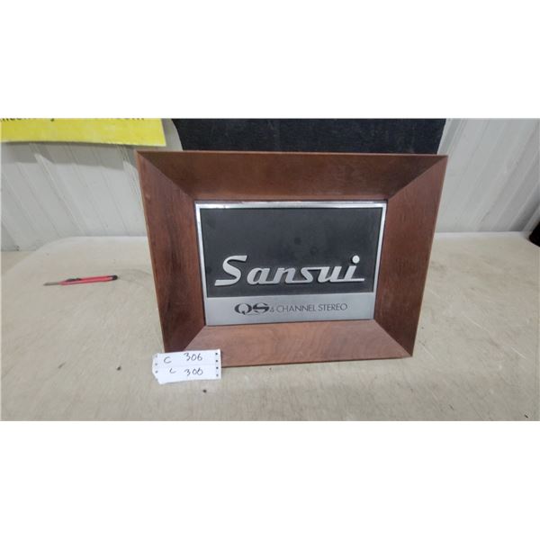 Sansui QS 4-Channel Stereo Promotional Display Plaque with Wooden Frame16.6 x 13" Hang Oe Easle
