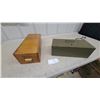 Image 1 : Vintage Wooden Dovetail File Drawer Box and Simplex Green Metal Utility Box