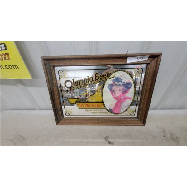 Olympia Beer "It's the Water" Advertising Bar Mirror in Wood Frame 21 x 15"