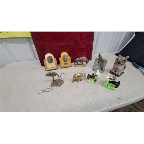 Collection of Animal Figurines and Mounted Trophy Plaques Including Elephant Andbuffalo and More
