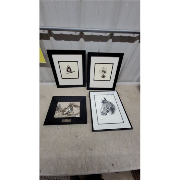 Framed Horse Head Prints, Metallic Relief, Inkwell and Fan Prints, and More