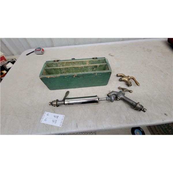 Vintage Chrome Beer Tapping Kit with Brass Spigots and Green Wooden Case