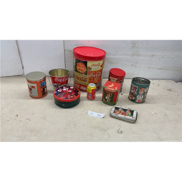 Coca-Cola Vintage-Style Collectible Tins Including 1993 Red Lid Canister Coke Bottles with Product
