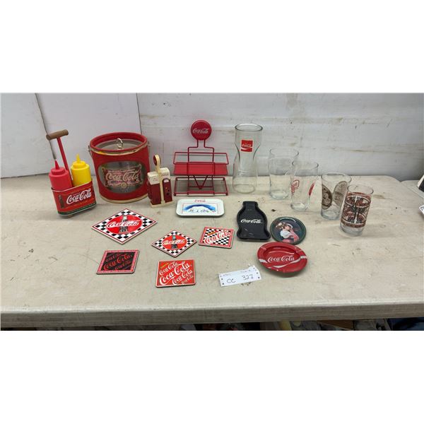 Coca-Cola Collectibles Lot: Ice Bucket, Condiment Caddy, Salt and Pepper Shakers, and More