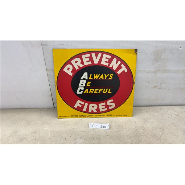 Imperial Tobacco Company of Canada "Prevent Fires" ABC Metal Public Service Sign, 15 x 17"